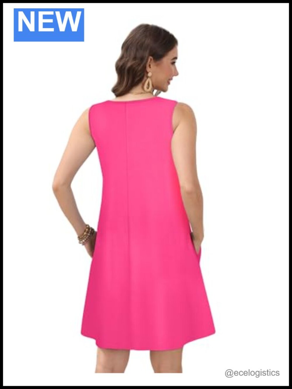 Sleeveless V Neck Swing Dress with Pockets Flowy Casual Summer Midi - Picture 5 of 6